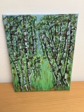 Obraz w akrylu ,,Brzozy'' autorstwa Pani Grażyny Grudzień, uczestniczki warsztatów malarskich organizowanych przez Fundację Aktywności ,,Karuzela''